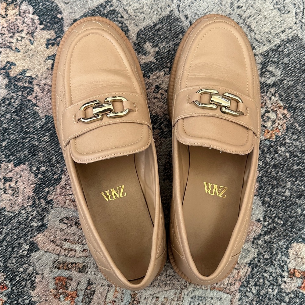Zara Beige Loafers with Metallic Detail